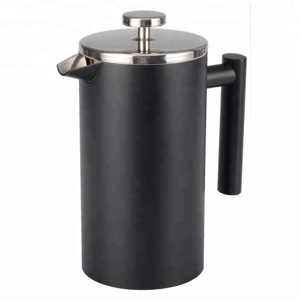 French Press Double-Wall Stainless Steel coffee plunger (1L) Coffee/Tea Maker: Double-Screen System 100% No Coffee Grounds