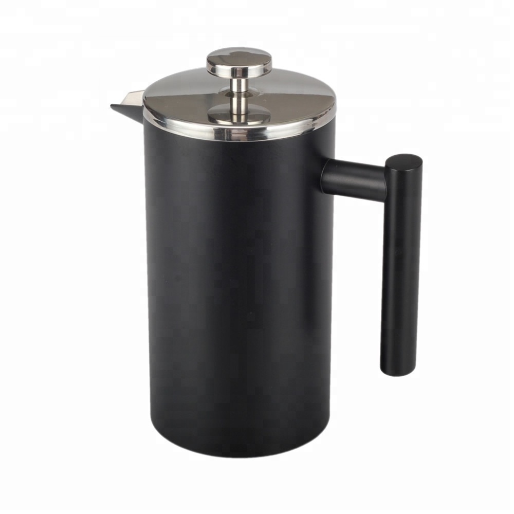 French Press Double-Wall Stainless Steel coffee plunger (1L) Coffee/Tea Maker: Double-Screen System 100% No Coffee Grounds