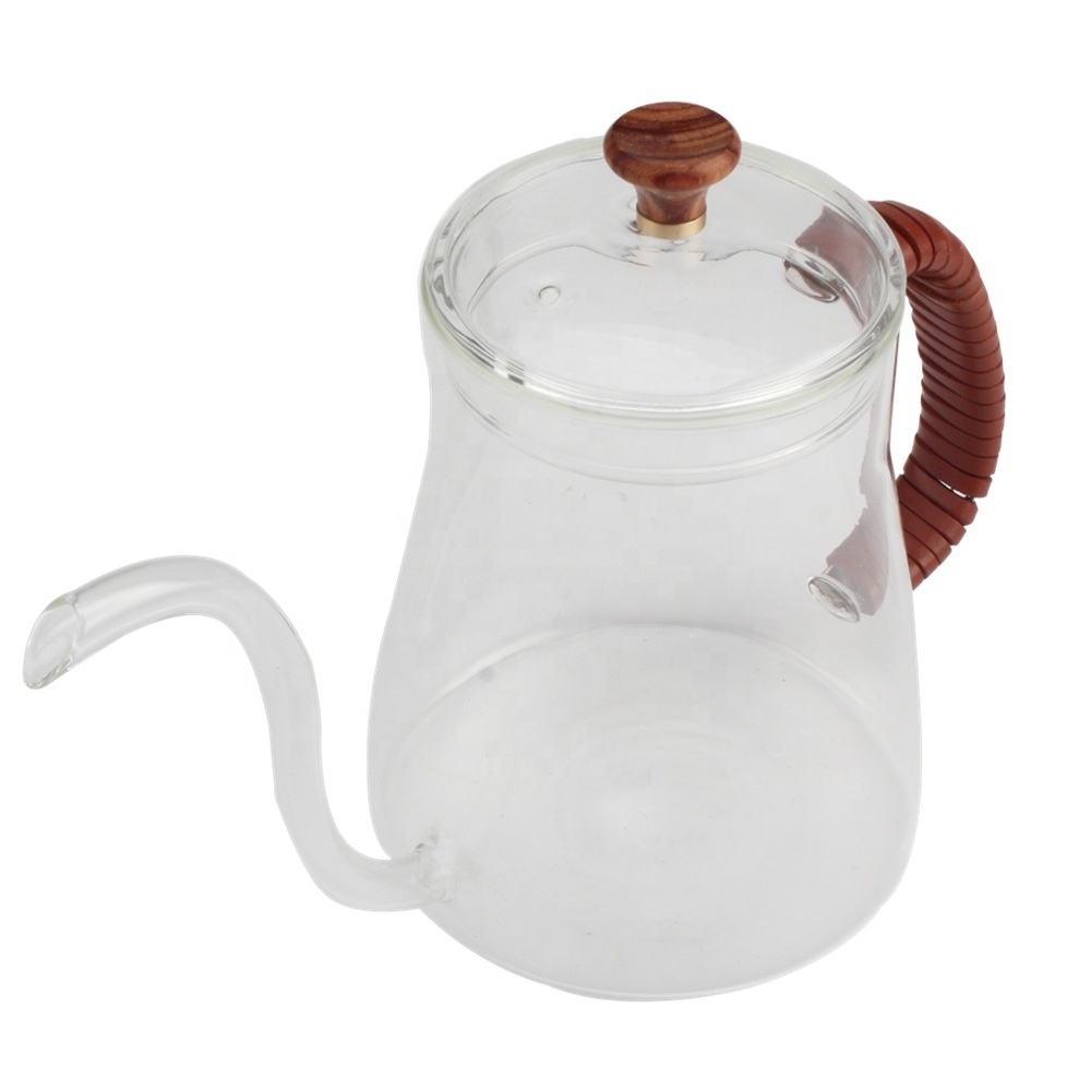 High Borosilicate Glass Heat Resistant Insulated Handle Gooseneck Pour Over coffee tea Kettle