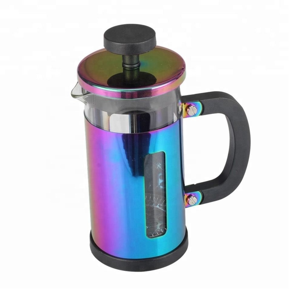 Heat Resistant PVD Coated Stainless Steel Frame Borosilicate Glass Colorful French Press Coffee Maker