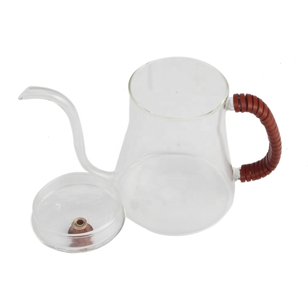 High Borosilicate Glass Heat Resistant Insulated Handle Gooseneck Pour Over coffee tea Kettle