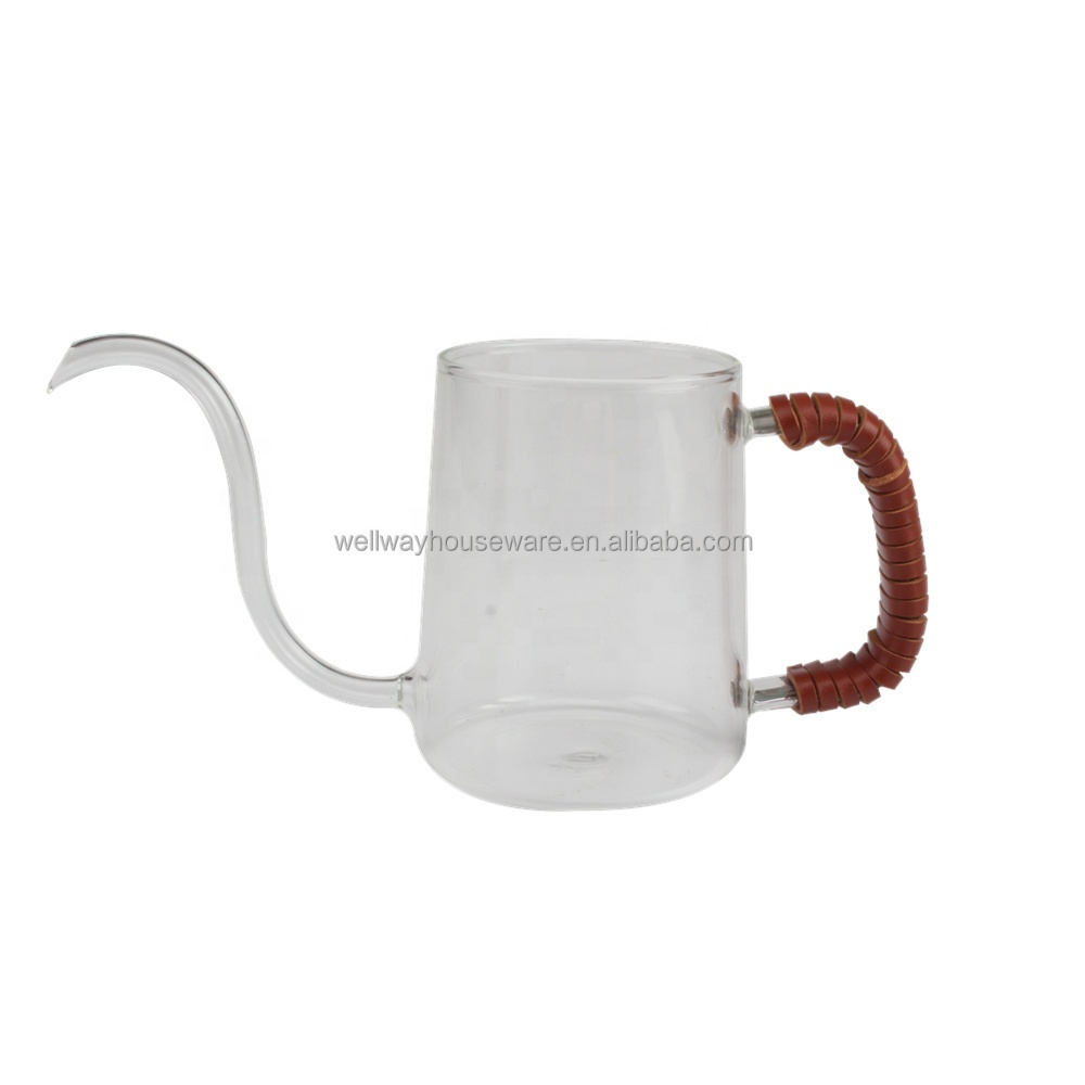 High Borosilicate Glass Heat Resistant Insulated Handle Gooseneck Pour Over coffee tea Kettle