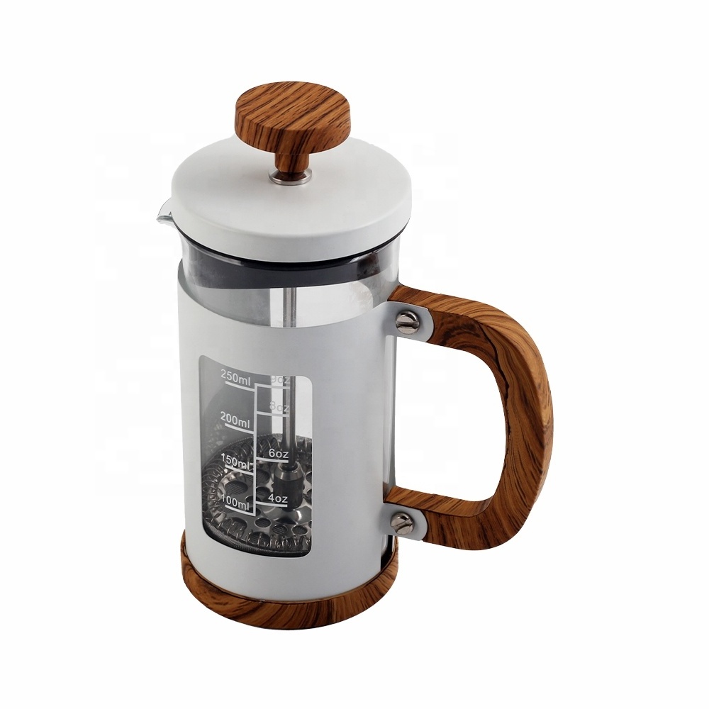 Wellway Caffettiera French Press Coffee Maker, White Stainless Steel Frame