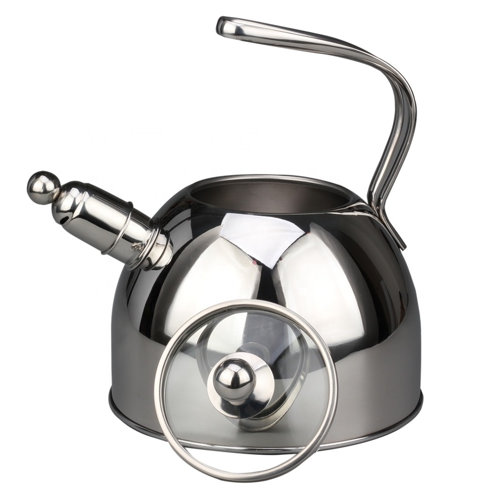 Stainless Steel Large Stovetop Tea Kettle | Glass Lid | Whistling Kettle, Capsulated Base