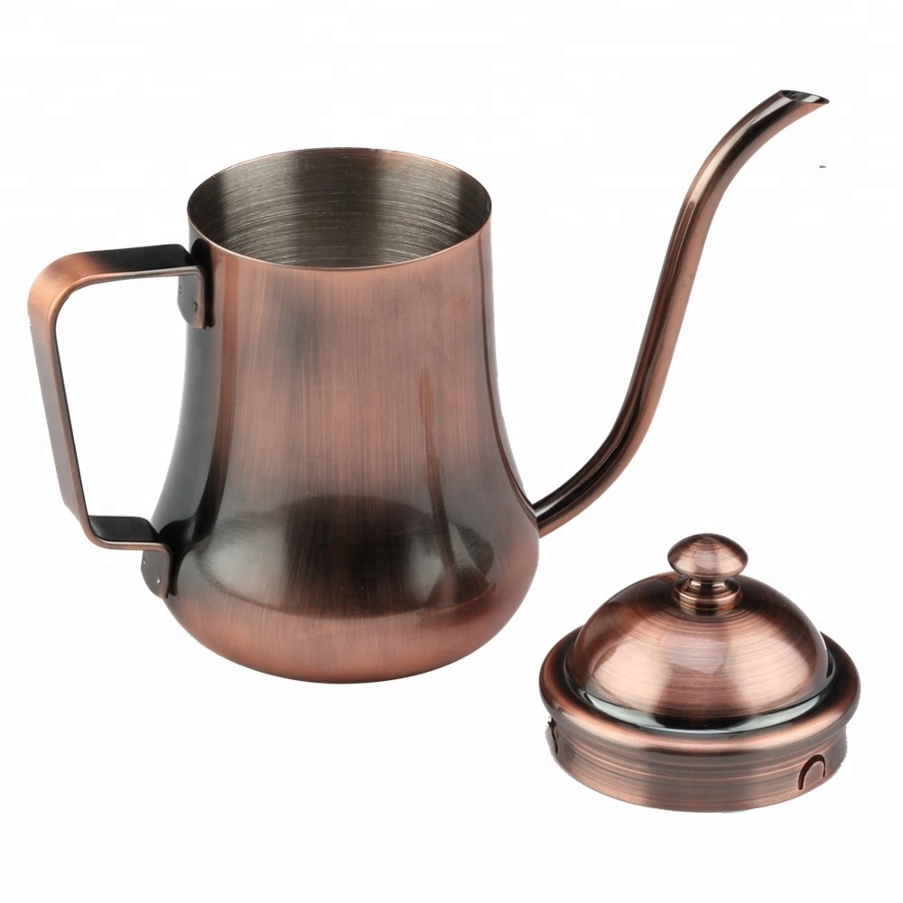 Antique Copper Coated Stainless Steel Gooseneck Coffee Hand Drip Kettle