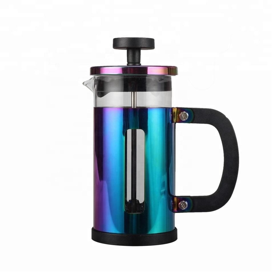 Heat Resistant PVD Coated Stainless Steel Frame Borosilicate Glass Colorful French Press Coffee Maker