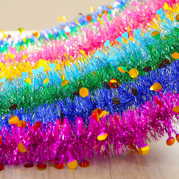 Hot Selling Artificial Garland Ribbon Xmas Tinsel Christmas Party Foil Tinsel