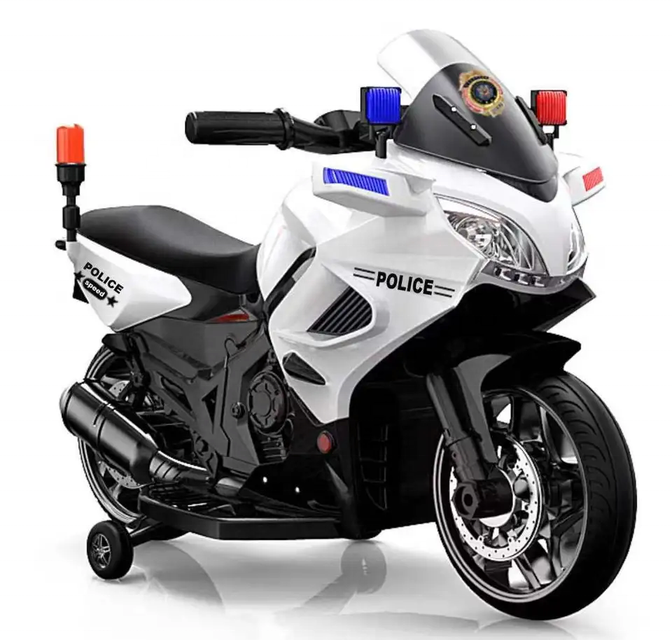 2022 New police motorcycle white green 6V two wheels battery operated kids car toy with alarm light