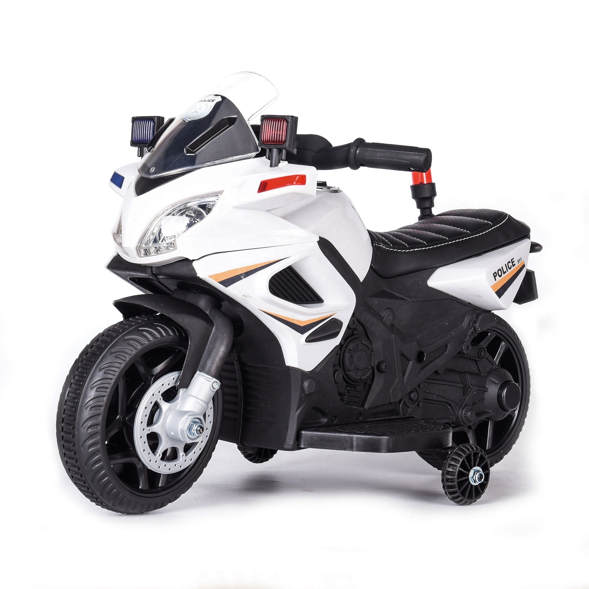 2022 New police motorcycle white green 6V two wheels battery operated kids car toy with alarm light