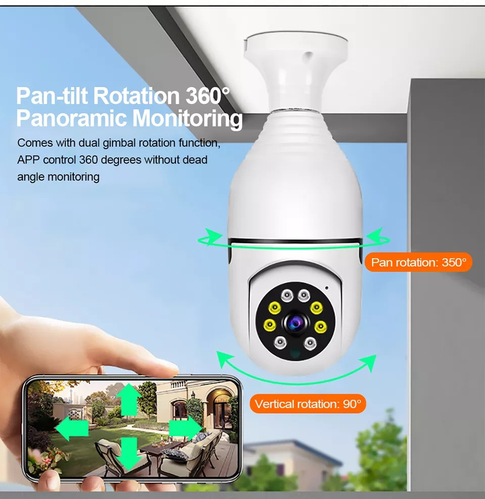 1080P wireless light bulb security camera 5G smart E27 wifi network 360 degree IR nanny ptz light bulb rotating IP camera