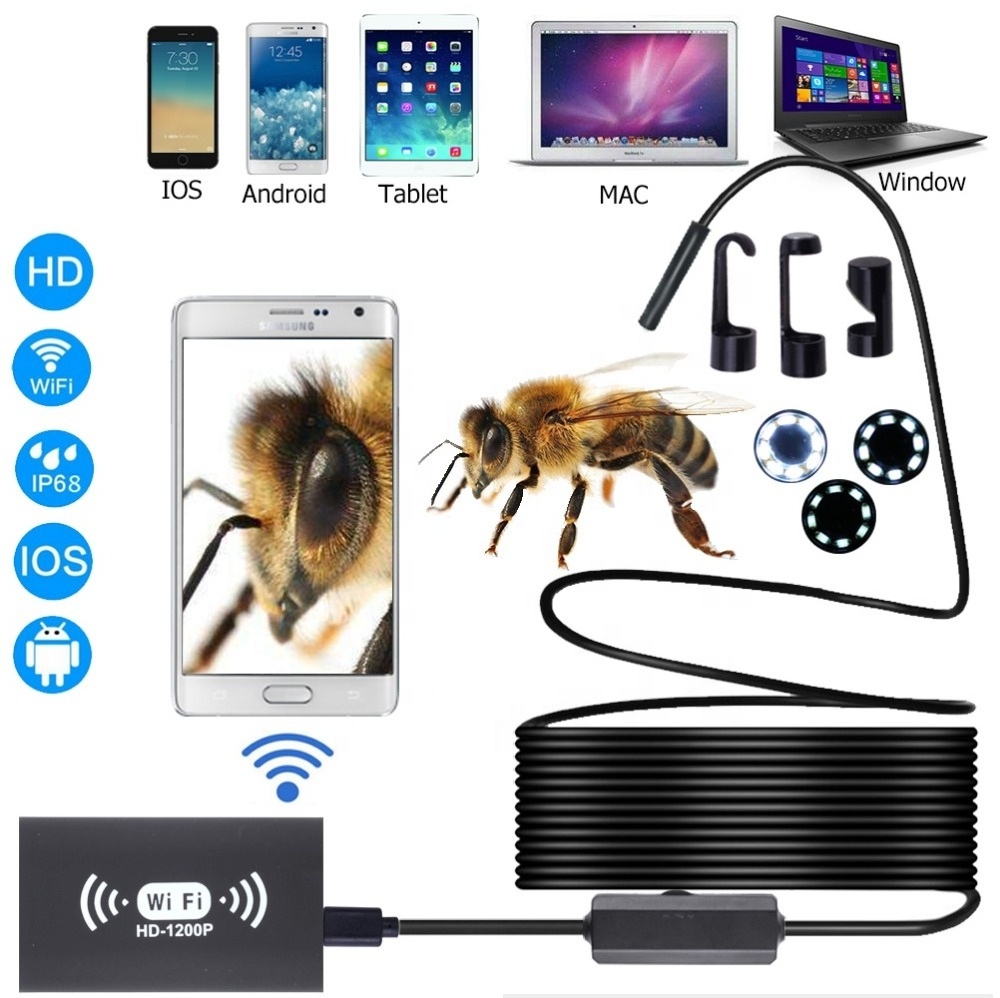 Wifi endoscope camera 2M cable hd 1200P 8mm lens 2.0MP IP67 waterproof F130 8led wireless borescope camera for android IOS PC