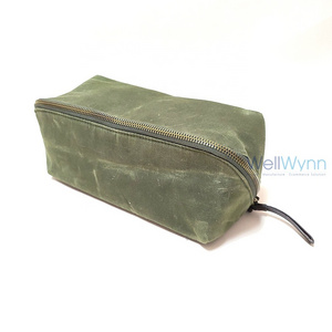 Custom Promotional Quadruple Rims Shape Waxed Canvas Large Capacity Travel Zip Shaving Dopp Kit Bag For Men