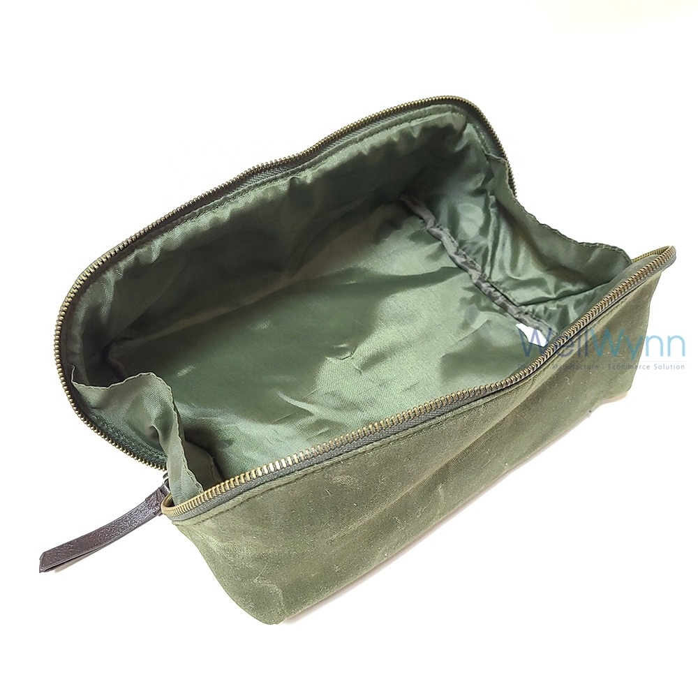 Custom Promotional Quadruple Rims Shape Waxed Canvas Large Capacity Travel Zip Shaving Dopp Kit Bag For Men