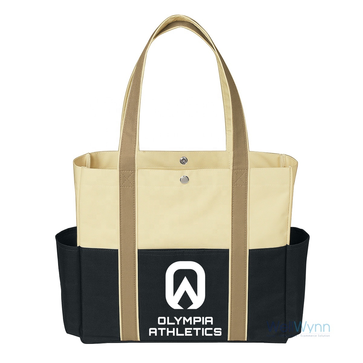 Custom Print Heavy 600D Polyester Canvas Utility Large Work Tote Bag With Multi Outside Pockets