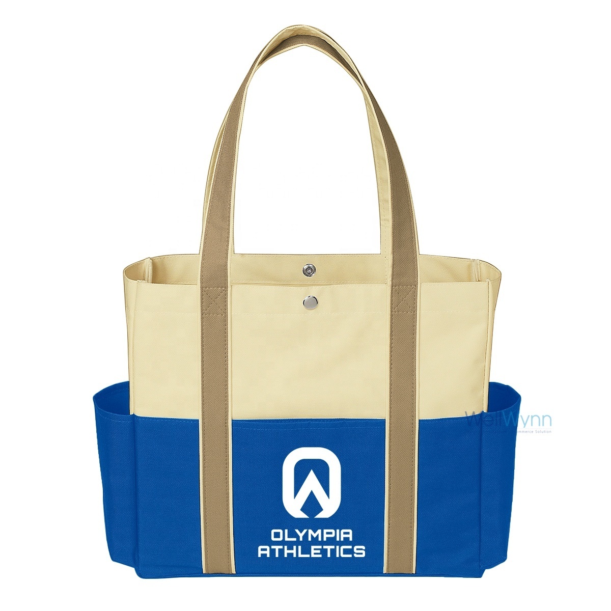 Custom Print Heavy 600D Polyester Canvas Utility Large Work Tote Bag With Multi Outside Pockets