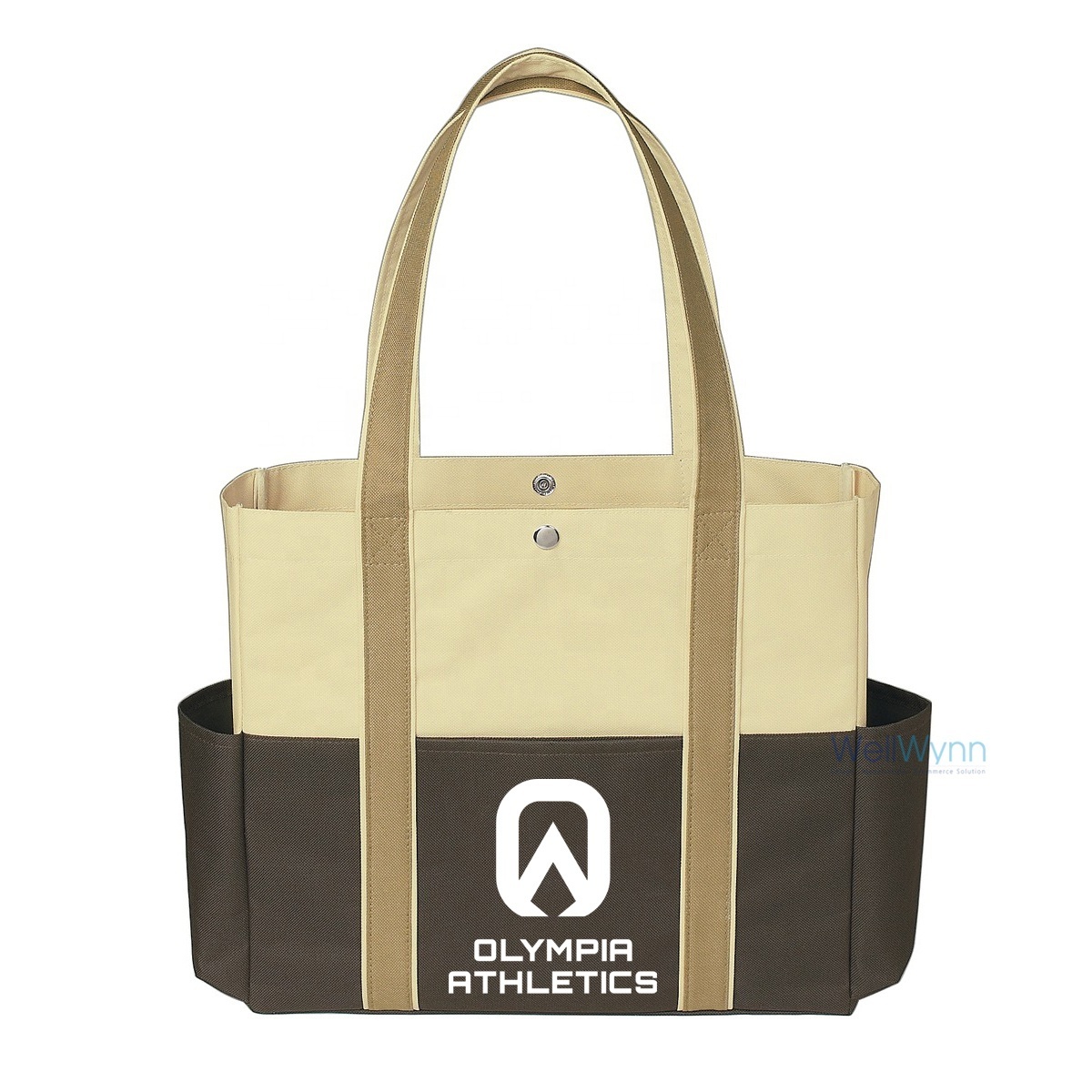 Custom Print Heavy 600D Polyester Canvas Utility Large Work Tote Bag With Multi Outside Pockets