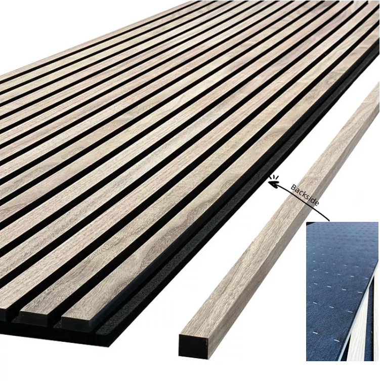 Dark Oak Veneer Akupanel Wooden Slats Wall Diffuser Portable Soundproofing Acoustic slat Panels