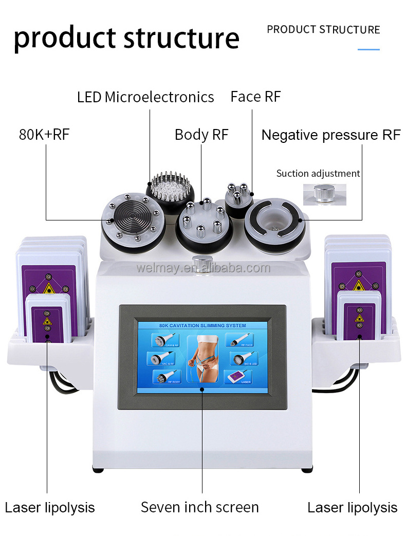 Newest 6 In 1 Maquina De Cavitation 80k Cavitation RF Lipo Laser Slimming Lymphatic Drainage Vacuum Cavitation 80K