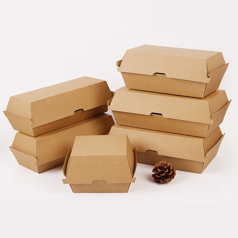 Customized box supplier eco friendly snack hamburger burger french fries fired chicken oil proof food grade packaging boxes