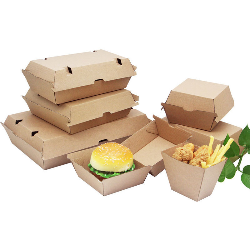 Customized box supplier eco friendly snack hamburger burger french fries fired chicken oil proof food grade packaging boxes