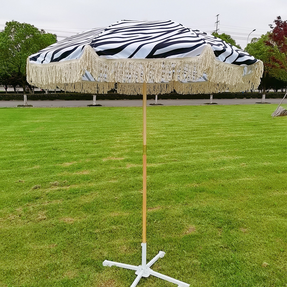 Outdoor 2m Diameter Windproof and Rainproof Eco-friendly 8 Ribs Beach Umbrella with  Fringe tassel