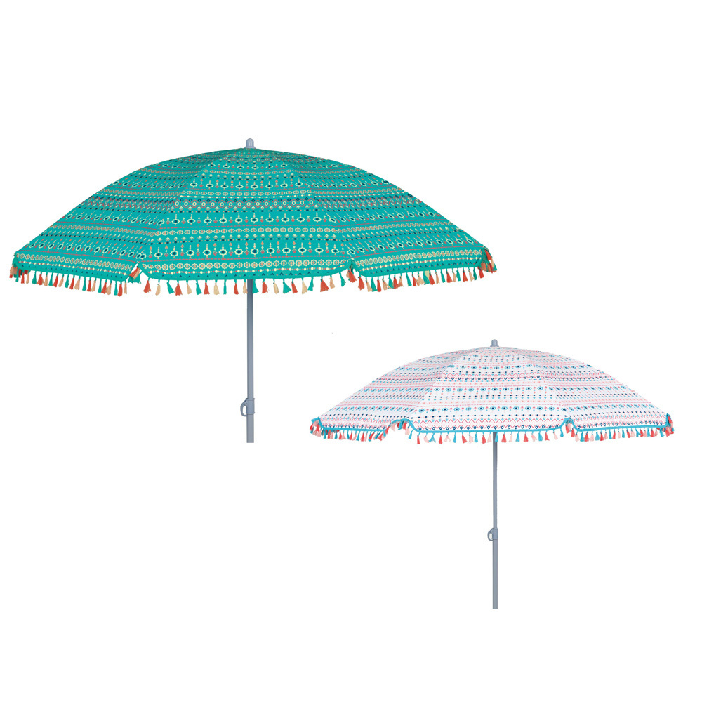 Outdoor 2m Diameter Windproof and Rainproof Eco-friendly 8 Ribs Beach Umbrella with  Fringe tassel