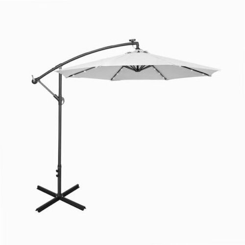 10 FT Solar LED Patio Outdoor Umbrella Hanging Cantilever Umbrella Offset Automatic Patio Solar Umbrella with handle LED light