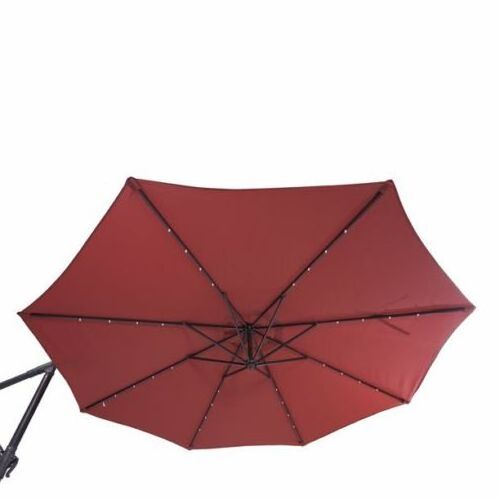 10 FT Solar LED Patio Outdoor Umbrella Hanging Cantilever Umbrella Offset Automatic Patio Solar Umbrella with handle LED light