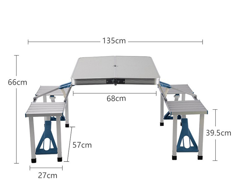 Lightweight Portable Smart case Aluminum Picnic Table  Camping Table with 4 Seats Chairs and Umbrella Hole