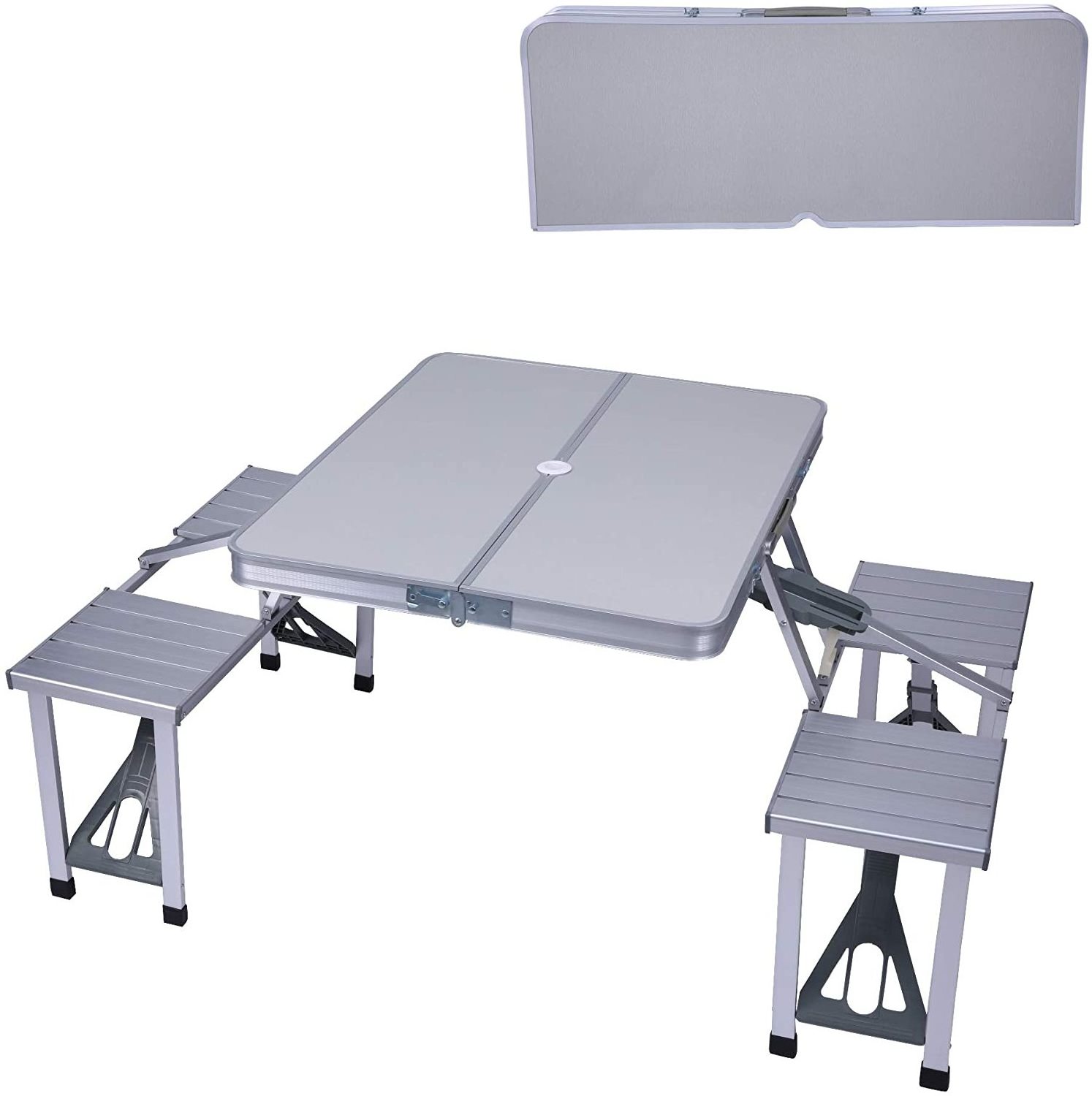 Lightweight Portable Smart case Aluminum Picnic Table  Camping Table with 4 Seats Chairs and Umbrella Hole