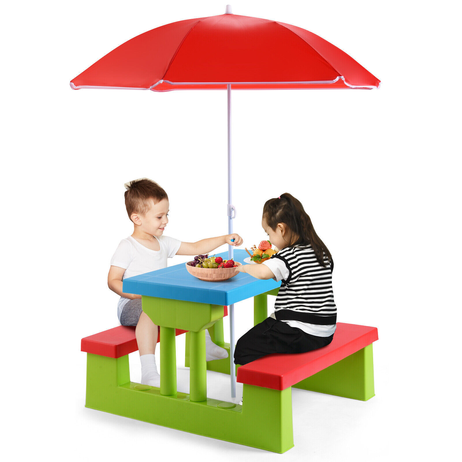 4 Seat Kids Outdoor Folding Picnic Table Garden Yard Folding Children Bench Outdoor with Umbrella