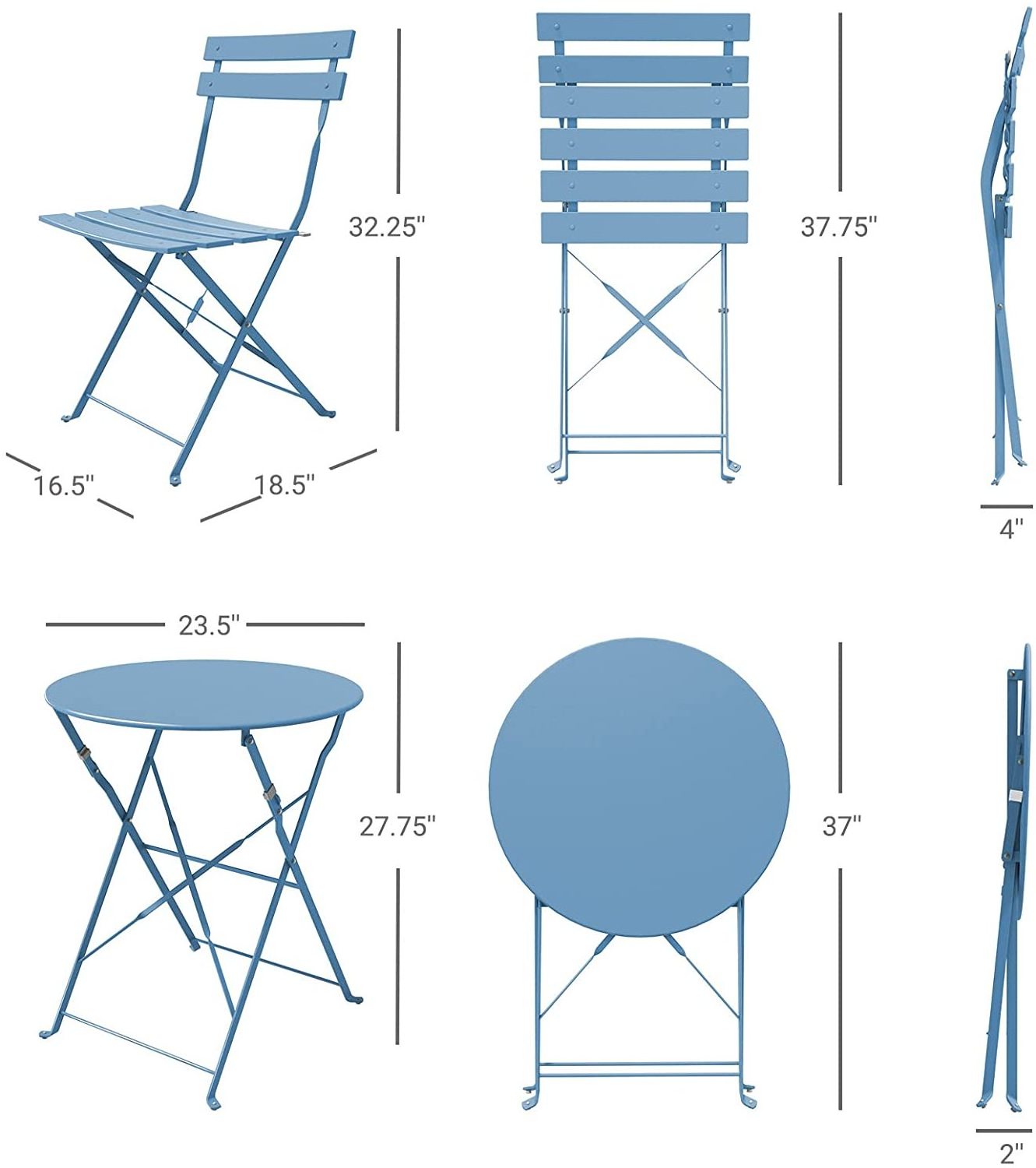 Folding Outdoor Patio Furniture Sets Garden Metal Folding Patio Bistro 3 Piece Set of Foldable Patio Table and Chairs