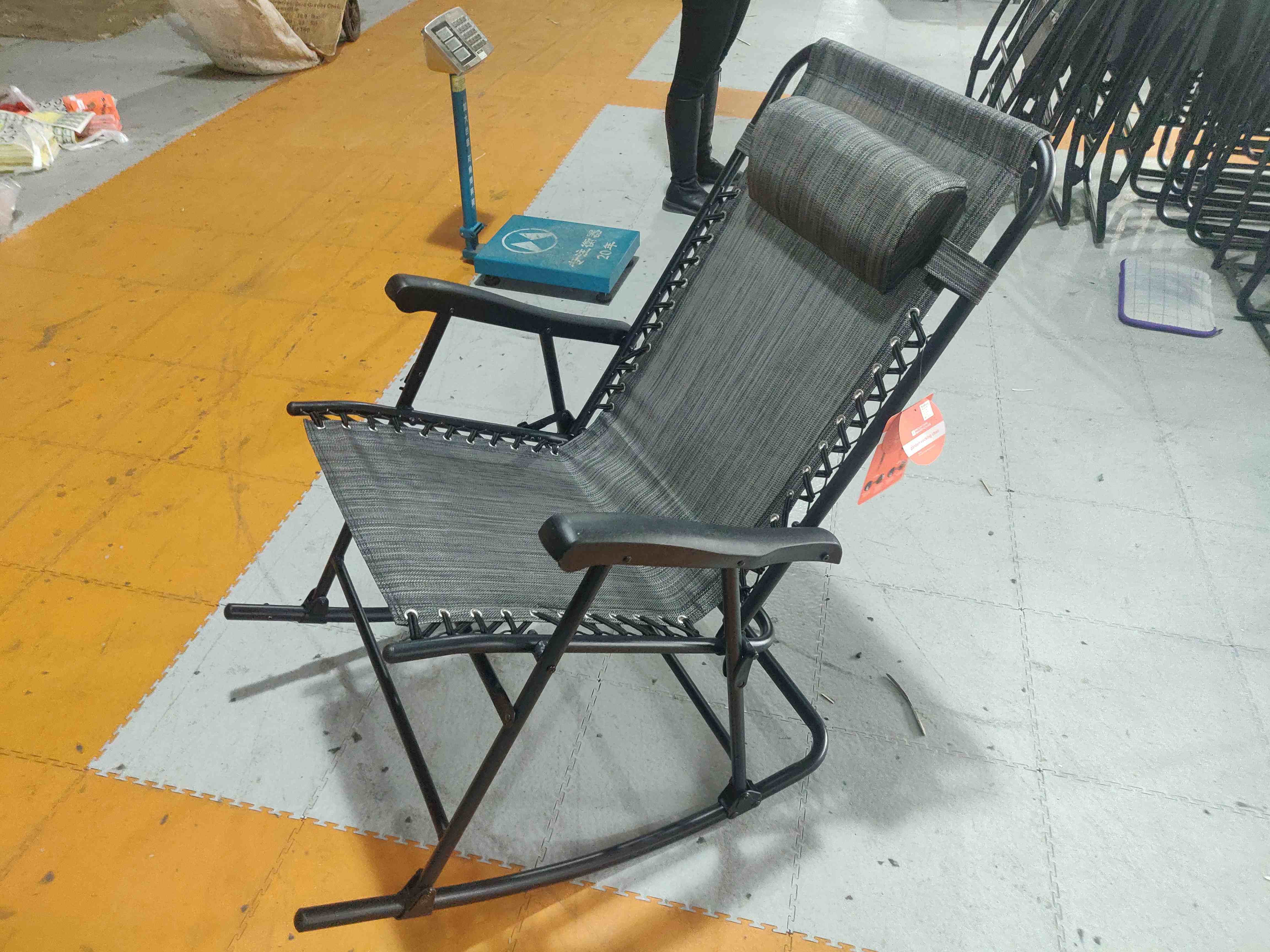 Grey Outdoor Patio Rocking Chair Porch Rocker Folding Zero Gravity Chaise Lounge Chair With Headrest