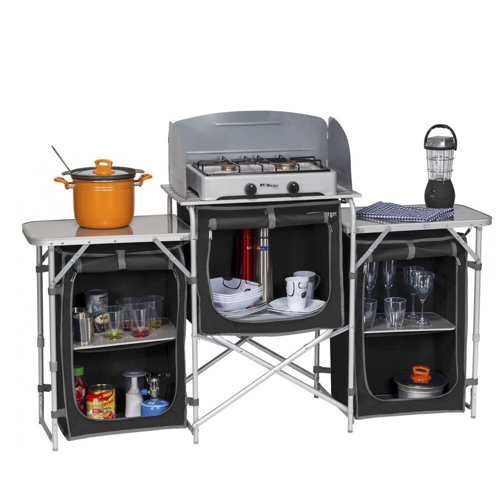 Folding Portable Aluminum Windscreen Cooking Table Camping Grill Table Camping Kitchen Table With Two Storage Organizer