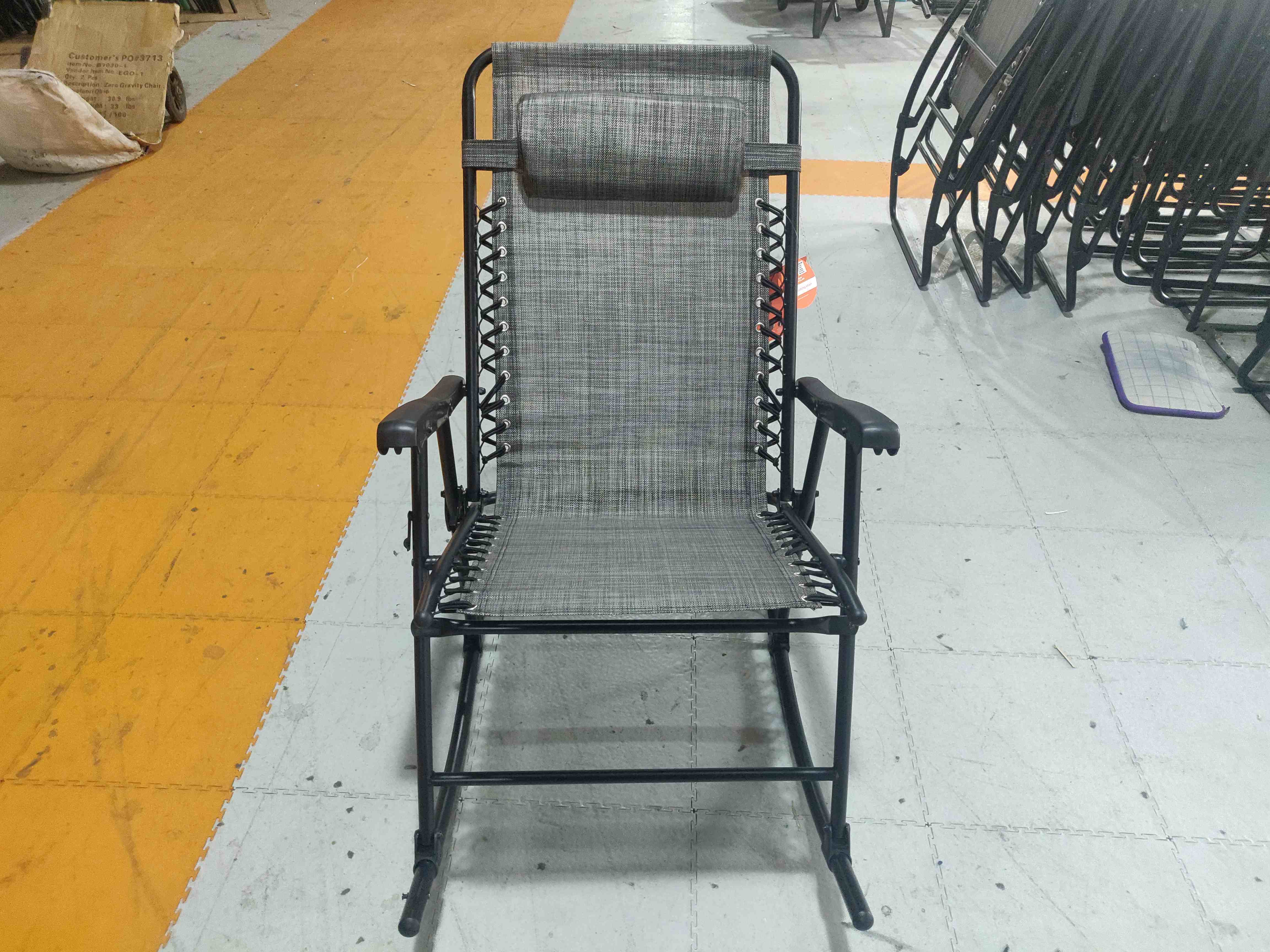 Grey Outdoor Patio Rocking Chair Porch Rocker Folding Zero Gravity Chaise Lounge Chair With Headrest