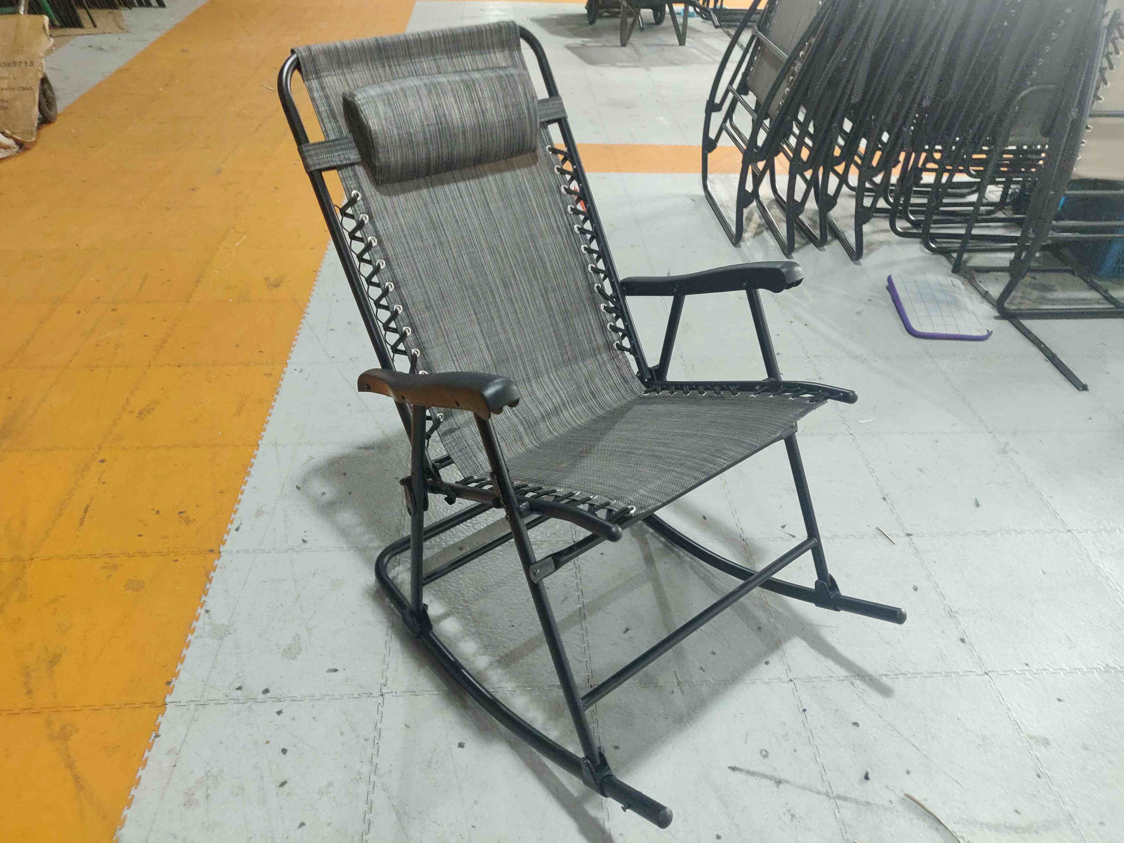 Grey Outdoor Patio Rocking Chair Porch Rocker Folding Zero Gravity Chaise Lounge Chair With Headrest