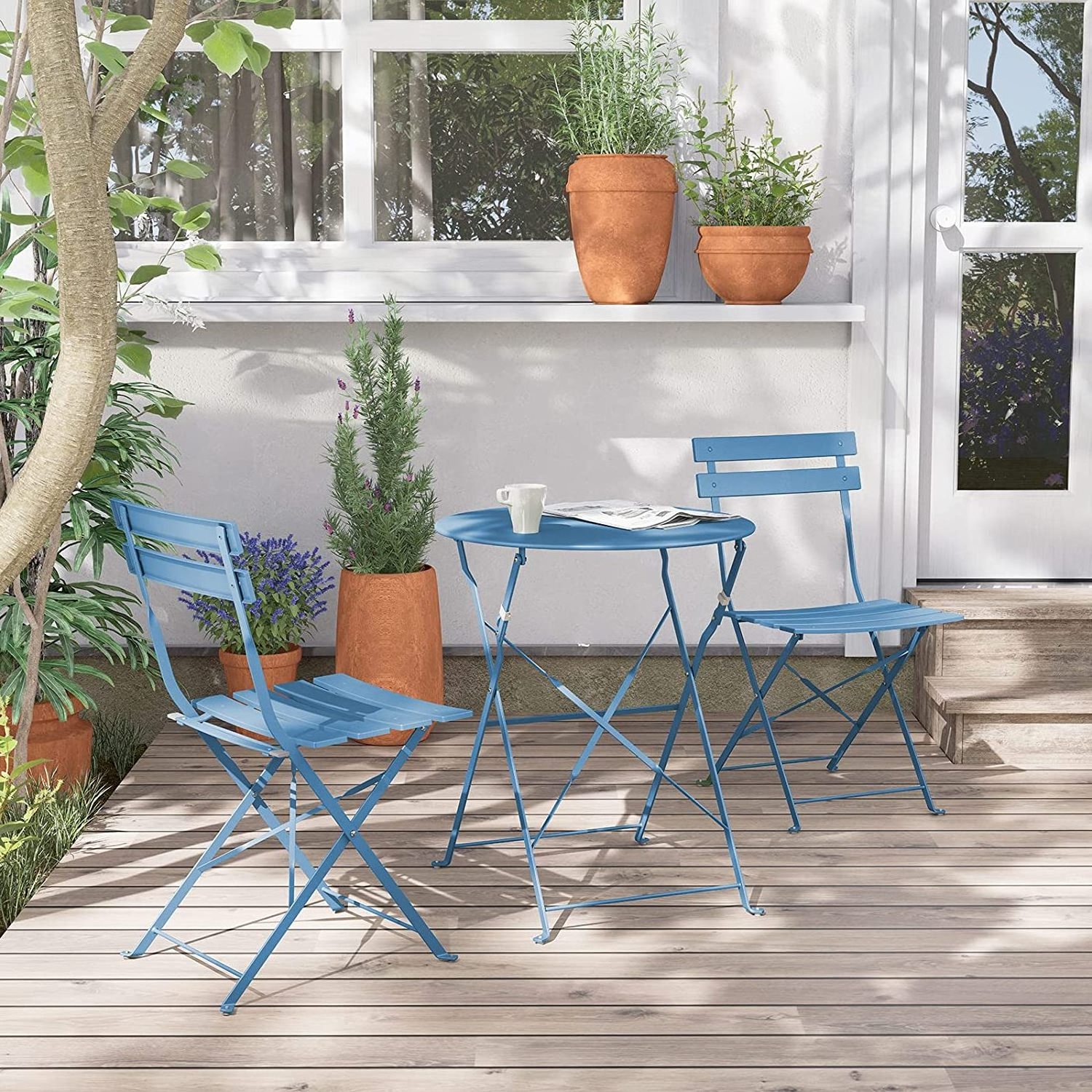 Folding Outdoor Patio Furniture Sets Garden Metal Folding Patio Bistro 3 Piece Set of Foldable Patio Table and Chairs