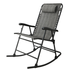 Grey Outdoor Patio Rocking Chair Porch Rocker Folding Zero Gravity Chaise Lounge Chair With Headrest