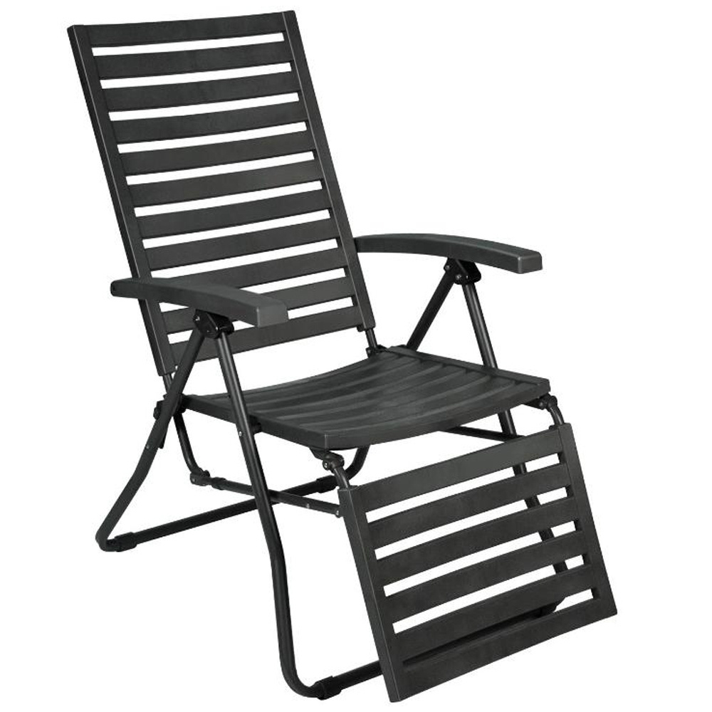 Black Durable 6 Positions Reclining Folding Plastic Chair With Footrest for Outdoor Indoor Garden Pool