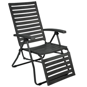 Black Durable 6 Positions Reclining Folding Plastic Chair With Footrest for Outdoor Indoor Garden Pool