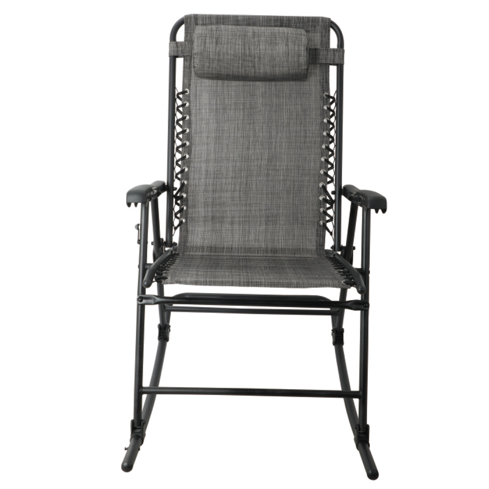 Grey Outdoor Patio Rocking Chair Porch Rocker Folding Zero Gravity Chaise Lounge Chair With Headrest