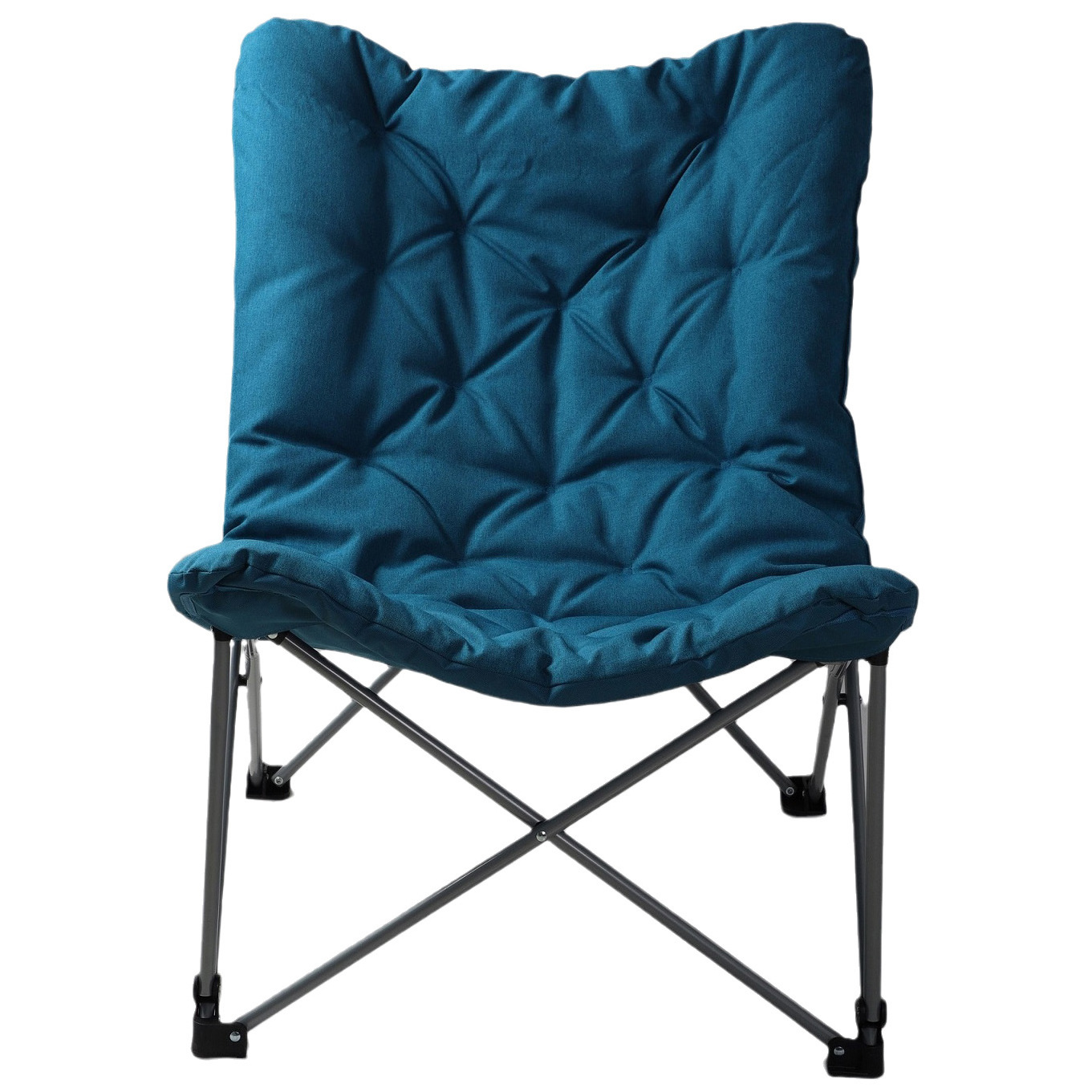 Folding Saucer Padded Camping Chair Soft Wide Seat with Metal Frame Lounge Furniture