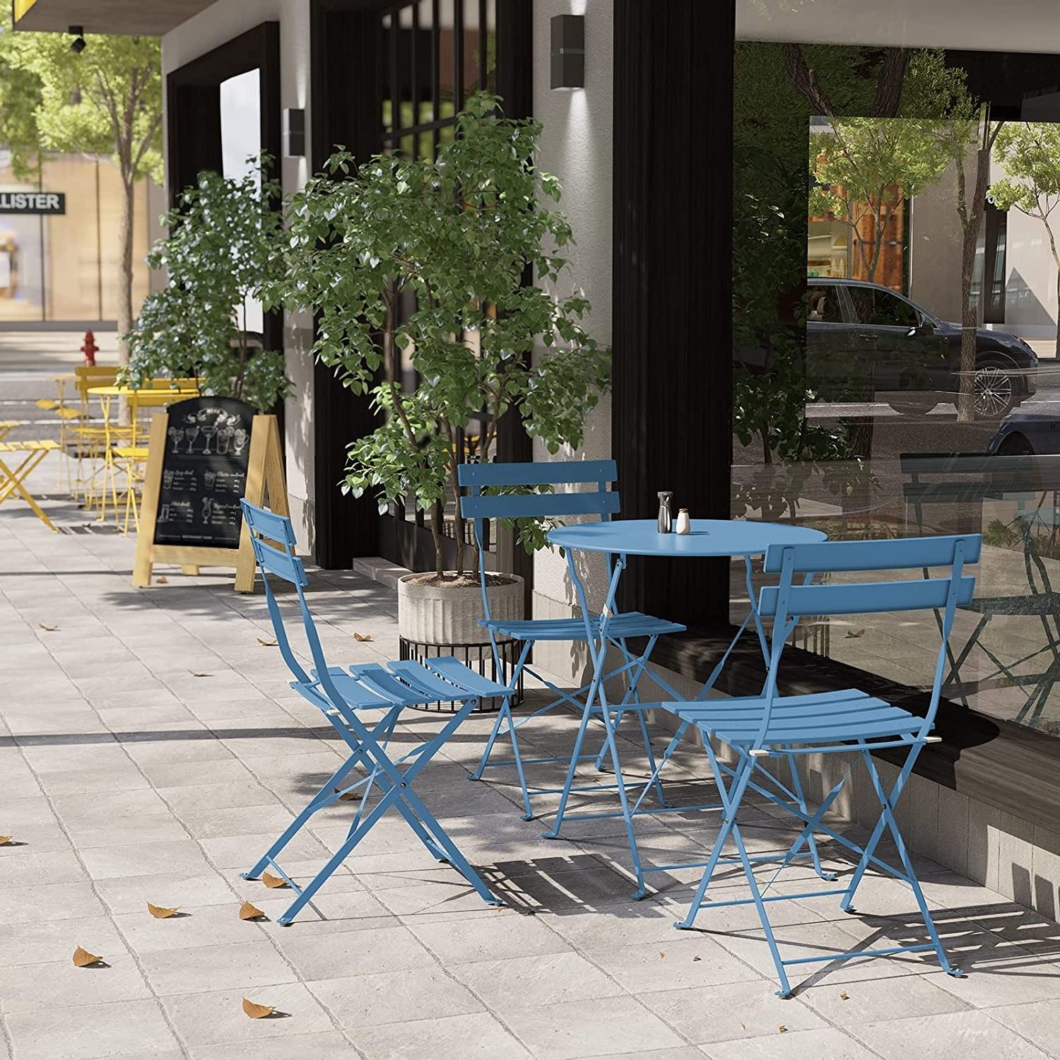 Folding Outdoor Patio Furniture Sets Garden Metal Folding Patio Bistro 3 Piece Set of Foldable Patio Table and Chairs