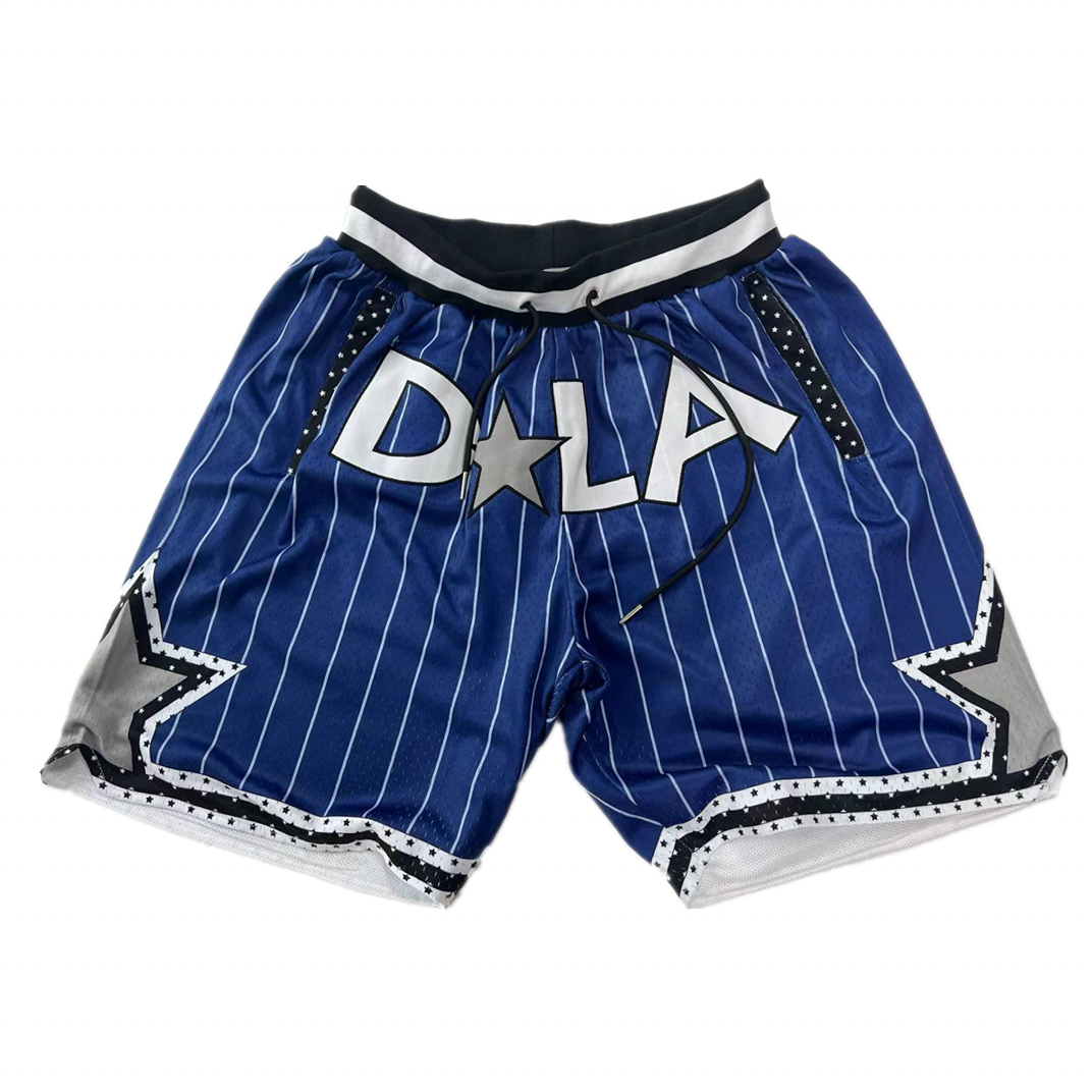 Custom full sublimation printing stitched logo basketball mesh shorts for men with zipper pockets