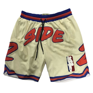 Embroderiery shorts old school shiny tackle twill summer male over knee basketball shorts