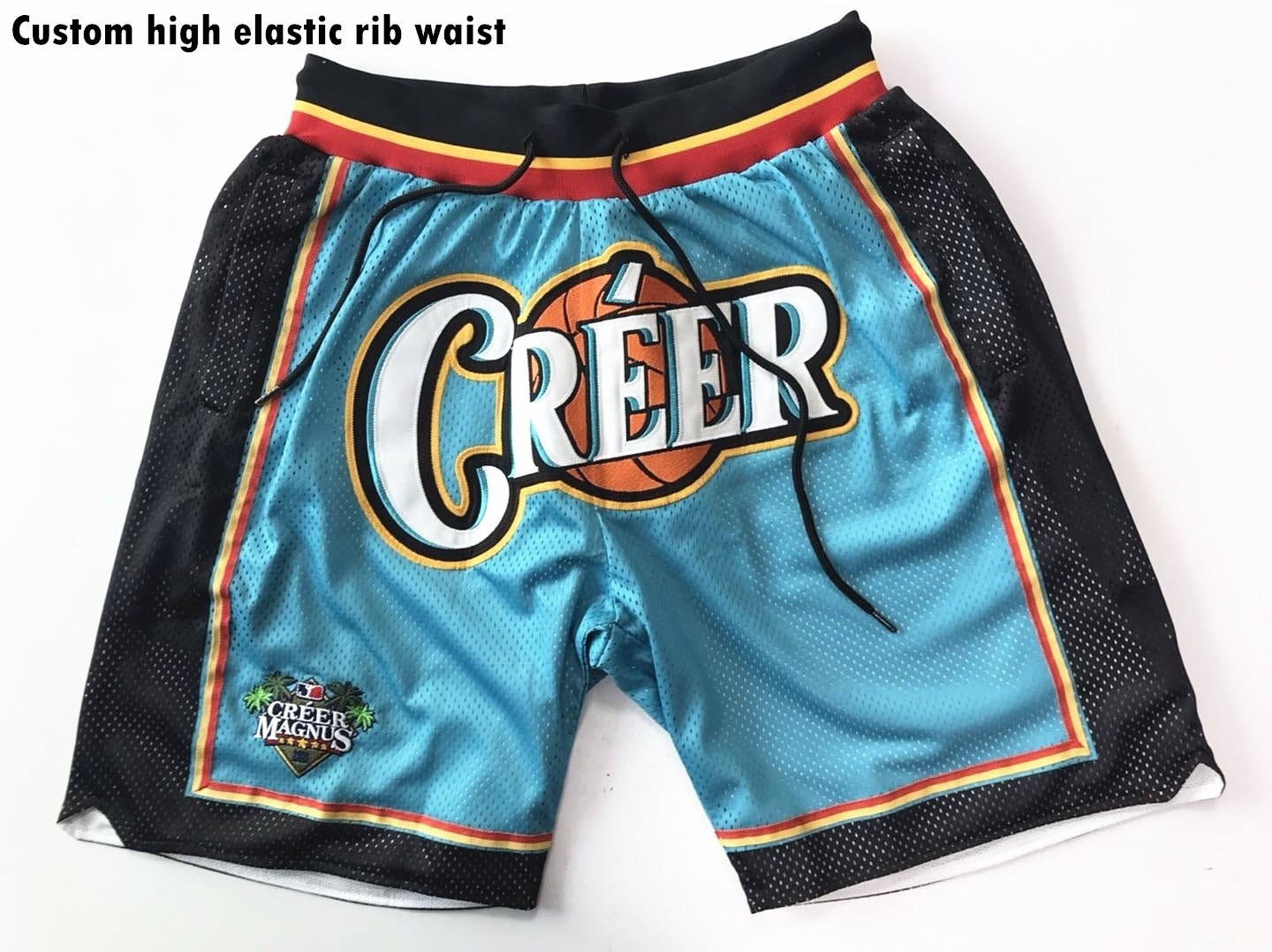 Custom full sublimation printing stitched logo basketball mesh shorts for men with zipper pockets