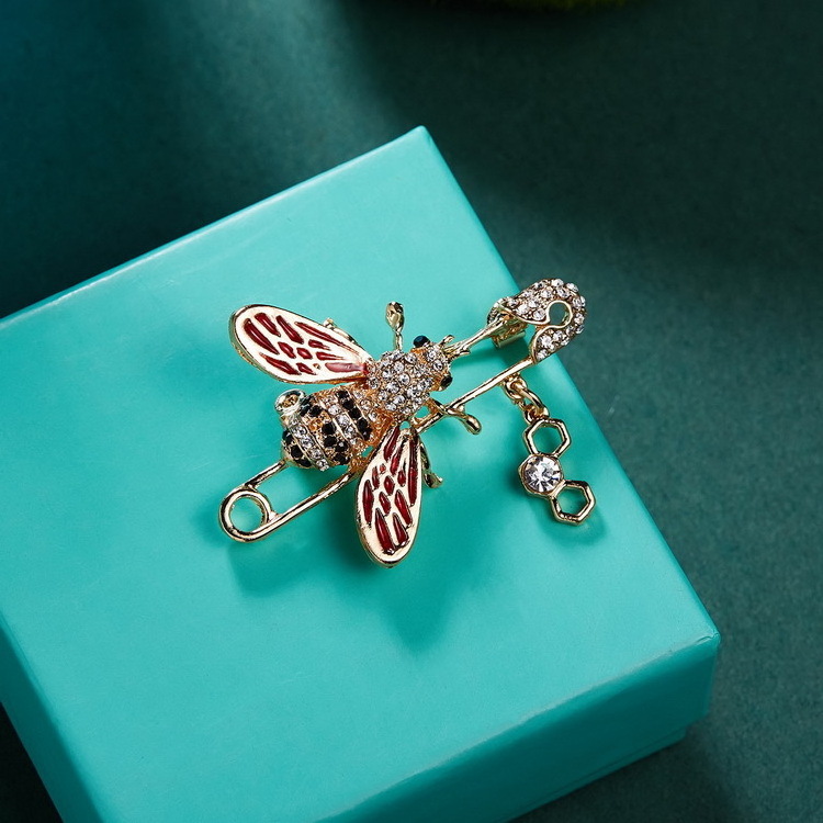 Elegant Women Crystal Alloy Brooch Jewelry Enamel Bee Safety Pin for Gift Gold Zinc Alloy 12 PCS 12 G Crystal, Rhinestone 