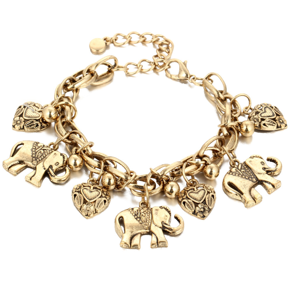 Wholesale Women Anklet Jewelry Vintage Style Elephant Heart Charm Chain Anklet