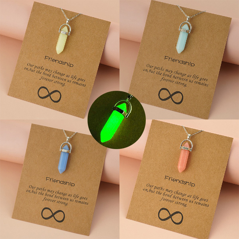 New Glow in The Dark Charms Fashion Jewelry Brown Message Card Luminous Heart Pendant Necklace Water Drop Star Natural Stone