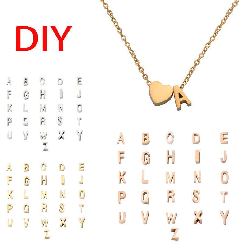 Classic Stainless Steel 18K Gold Heart 26 Initial Alphabet Letter Necklace For Women